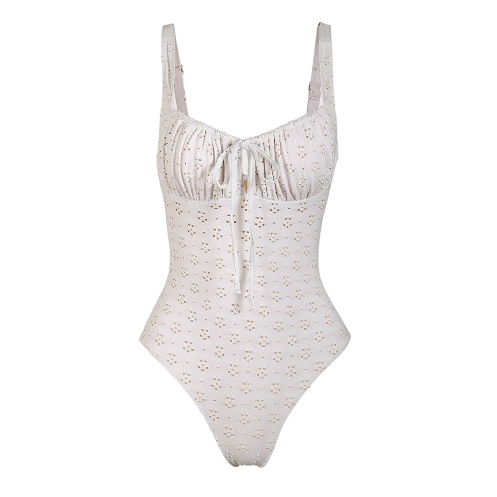 BERLOOK Eco friendly white Floral Cutout One-Piece Swimsuit size medium NWT